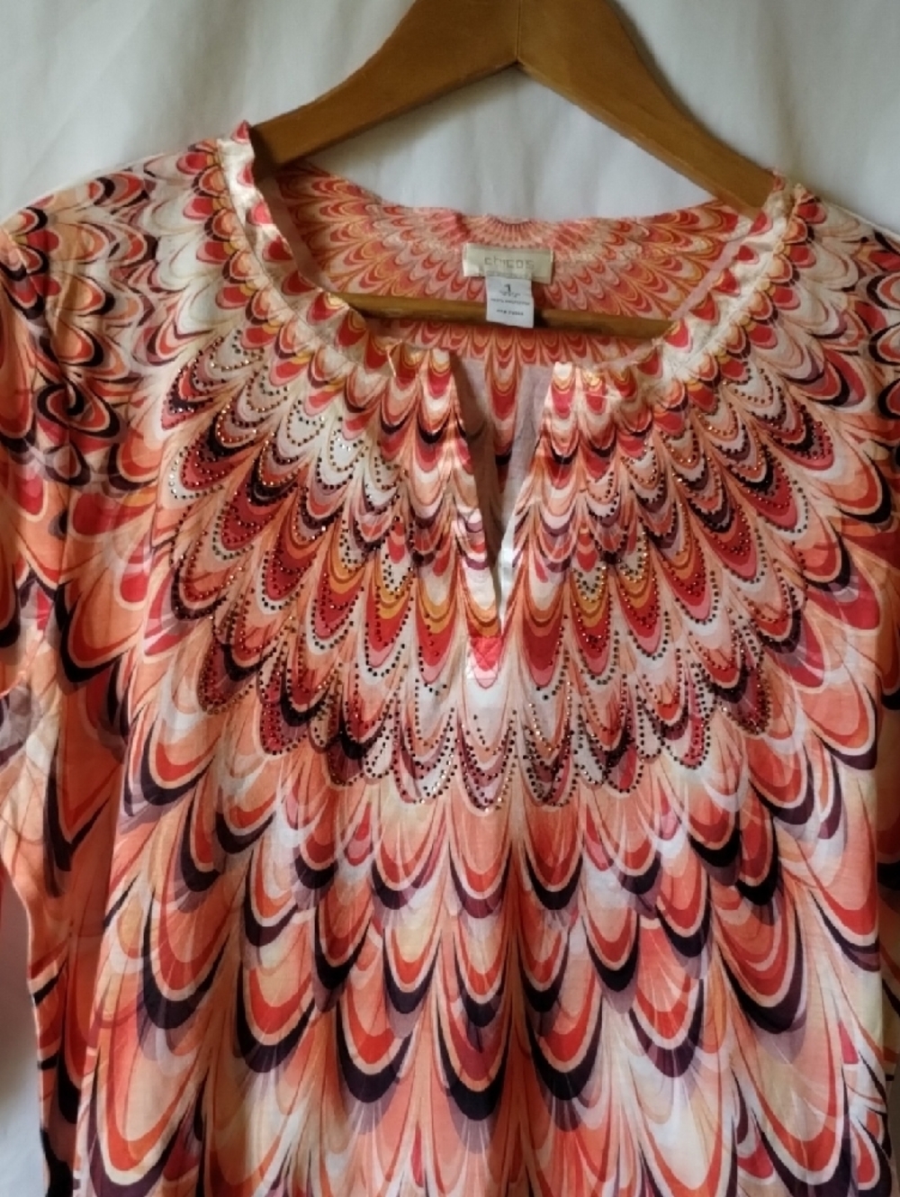 Chico's Pink Multi-Patterned Keyhole Tunic - Picture 3 of 14